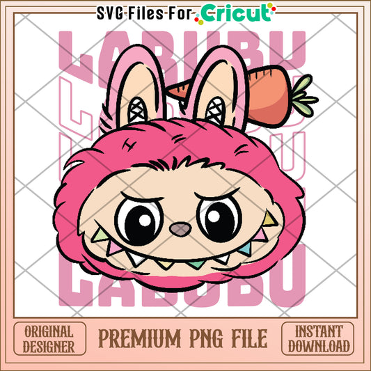 Pink labubu and the carrot cute design png, cute labubu png, popmart labubu png
