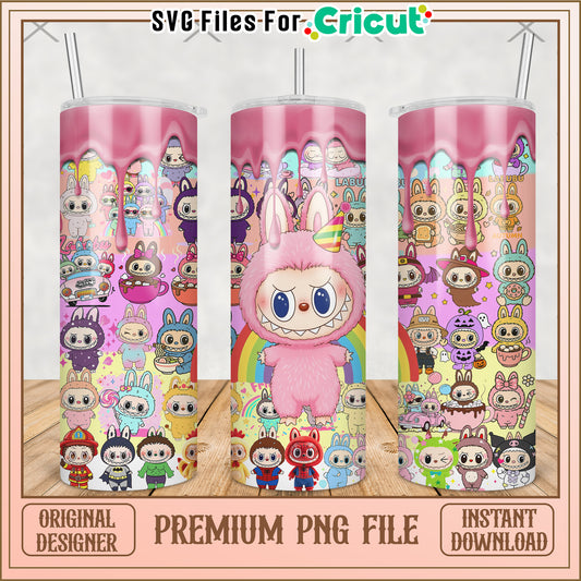 Pink labubu character tumbler png, cute labubu png, labubu popmart png