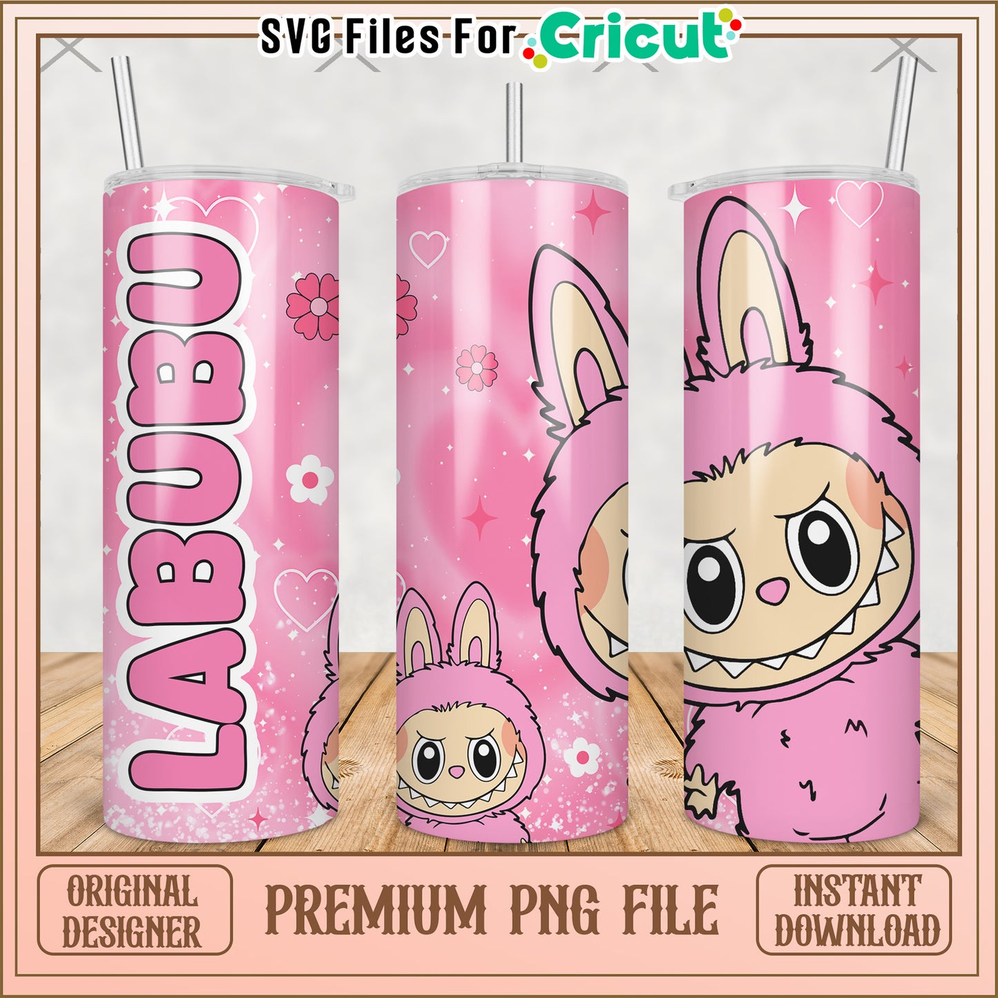 Pink labubu character tumbler png, labubu clothes​ png, labubu clothes​​ png