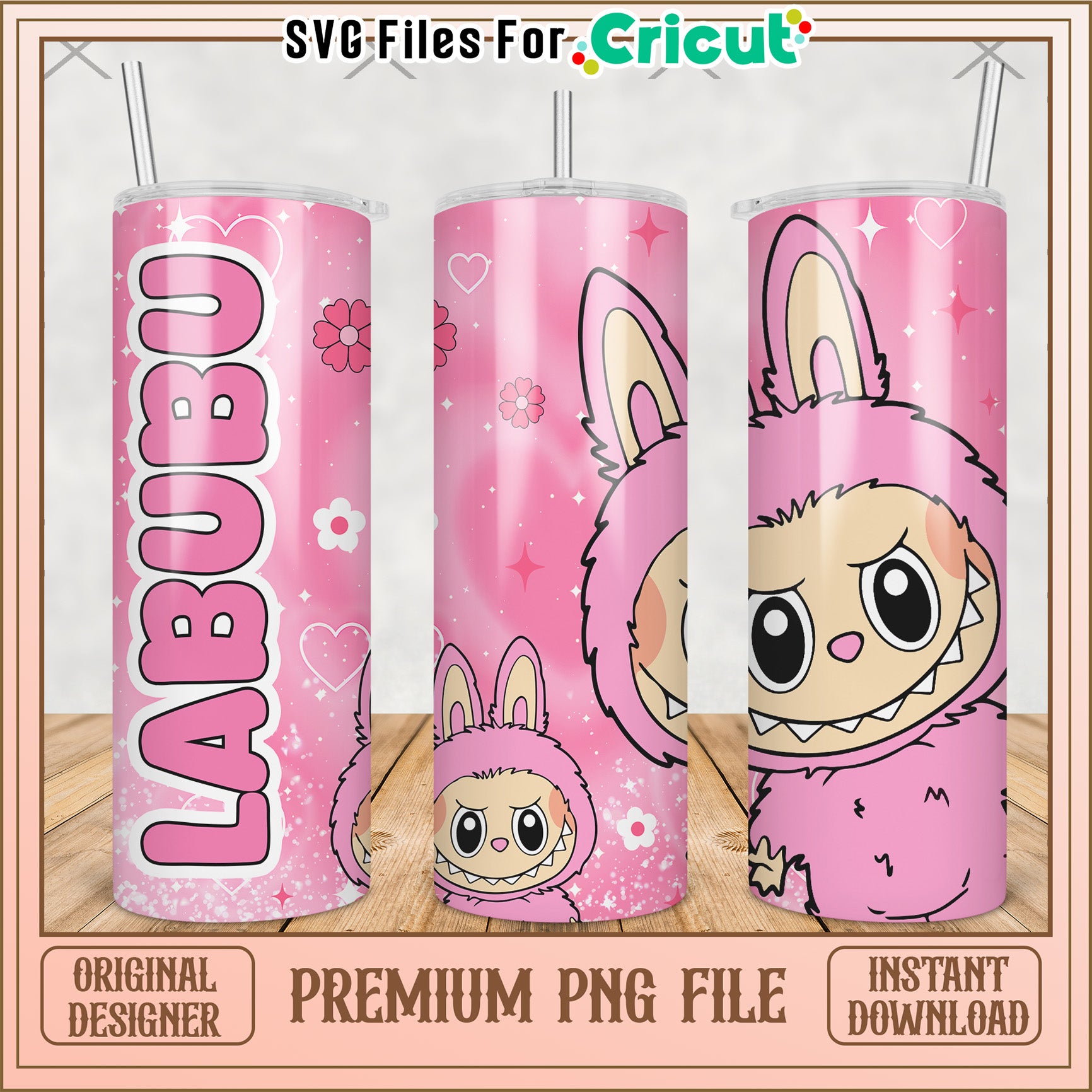 Pink labubu character tumbler png, labubu clothes​ png, labubu clothes​​ png