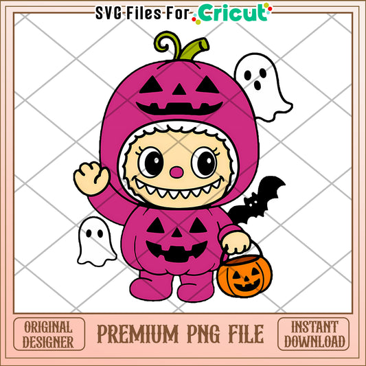 Pink labubu pumpkin png, halloween candy png, pop mart labubu dolls​​ png