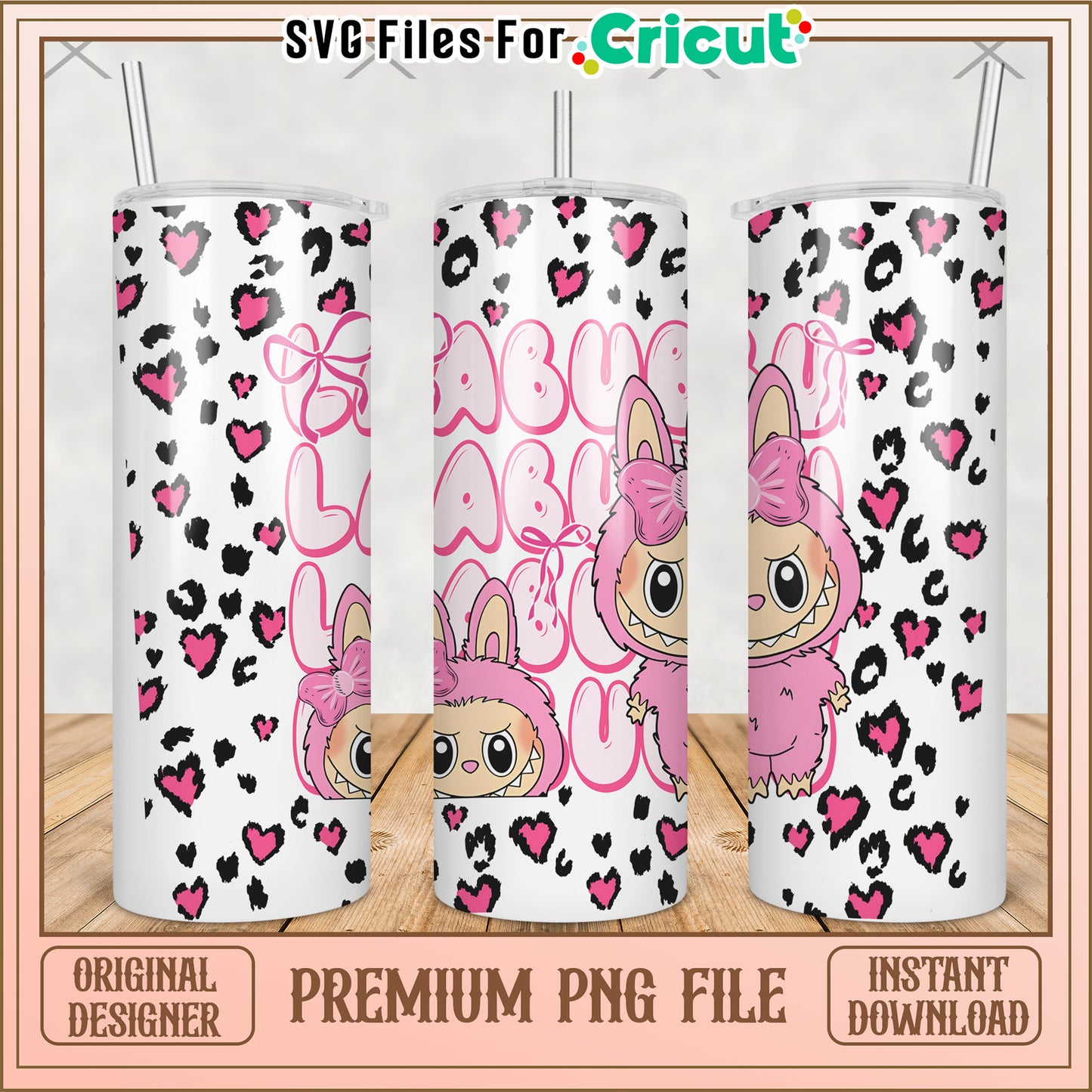 Pink labubu tumbler design png, labubu macaron​ png, the monsters labubu​ png