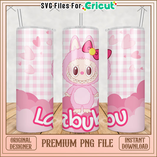 Pink labubu with bowtie tumbler png, labubu doll png, labubu toys png