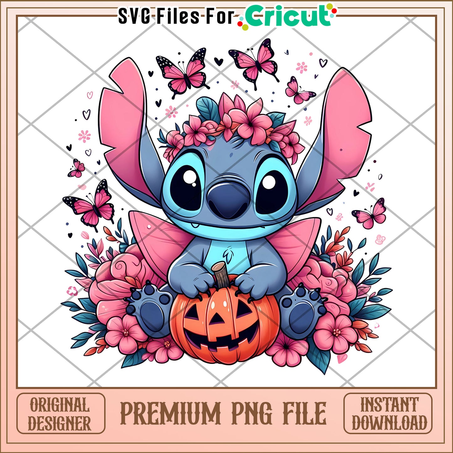 Pink lowers with  stitch png, spirit halloween png, funny stitch png