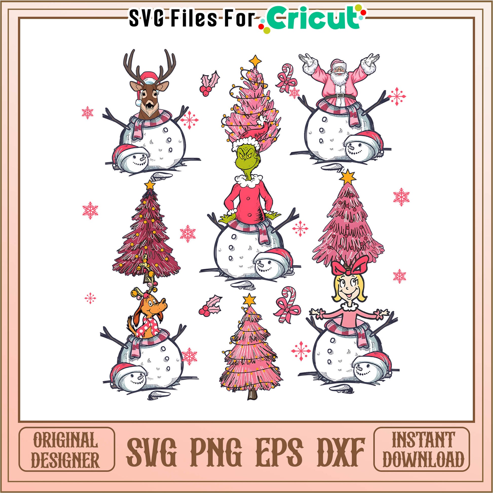 Pink merry grinchmas snowman png, disney plus the grinch​ png