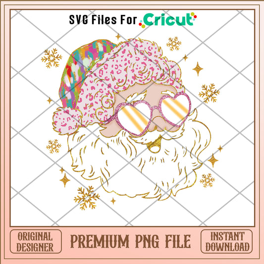 Pink santa claus png, christmas vibes png, pink christmas png