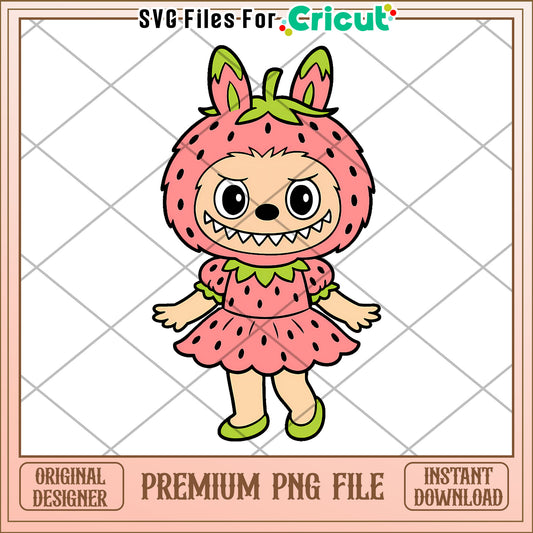 Pink strawberry labubu png, labubu candy png, pop mart labubu dolls​​ png