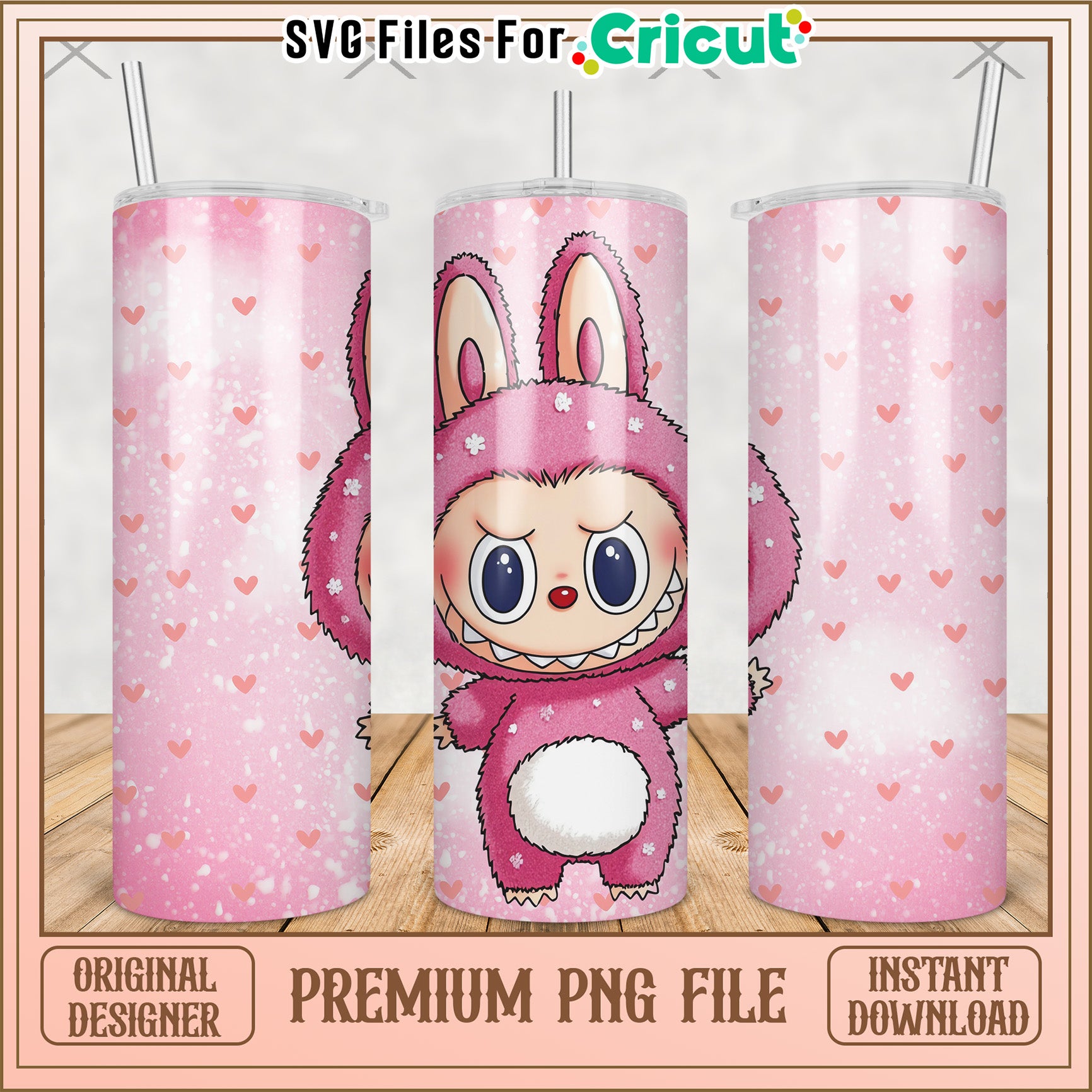 Pink tumbler labubu design png, labubu doll png, labubu toys png 