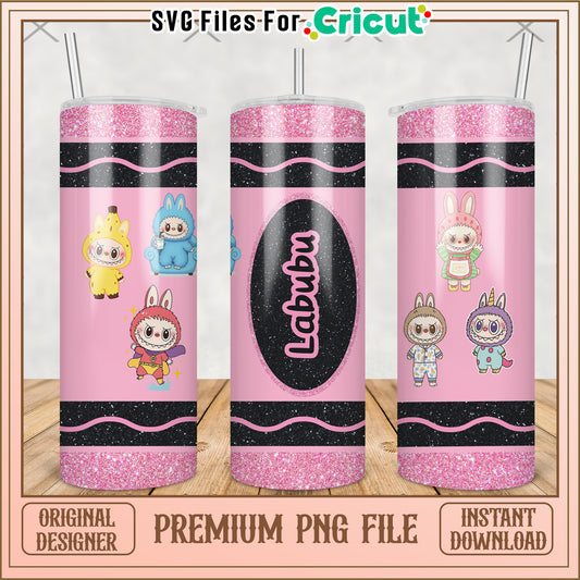 Pink tumbler labubu illustration png, labubu doll png, labubu toys png