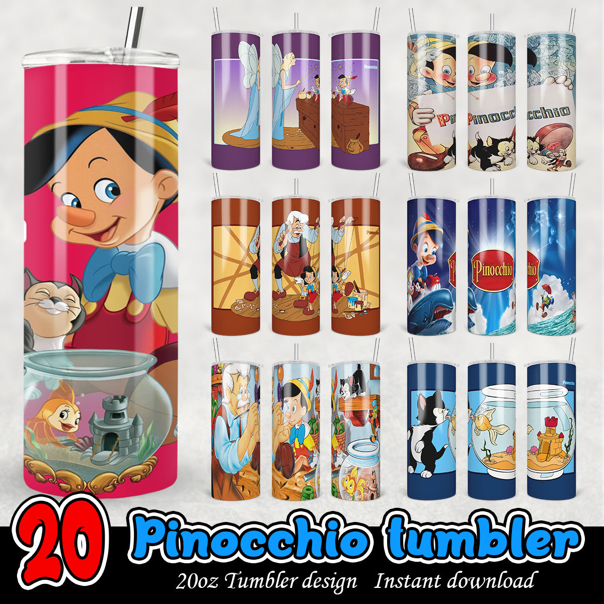 Pinocchio Tumbler Png, Disney 20oz tumbler png bundle