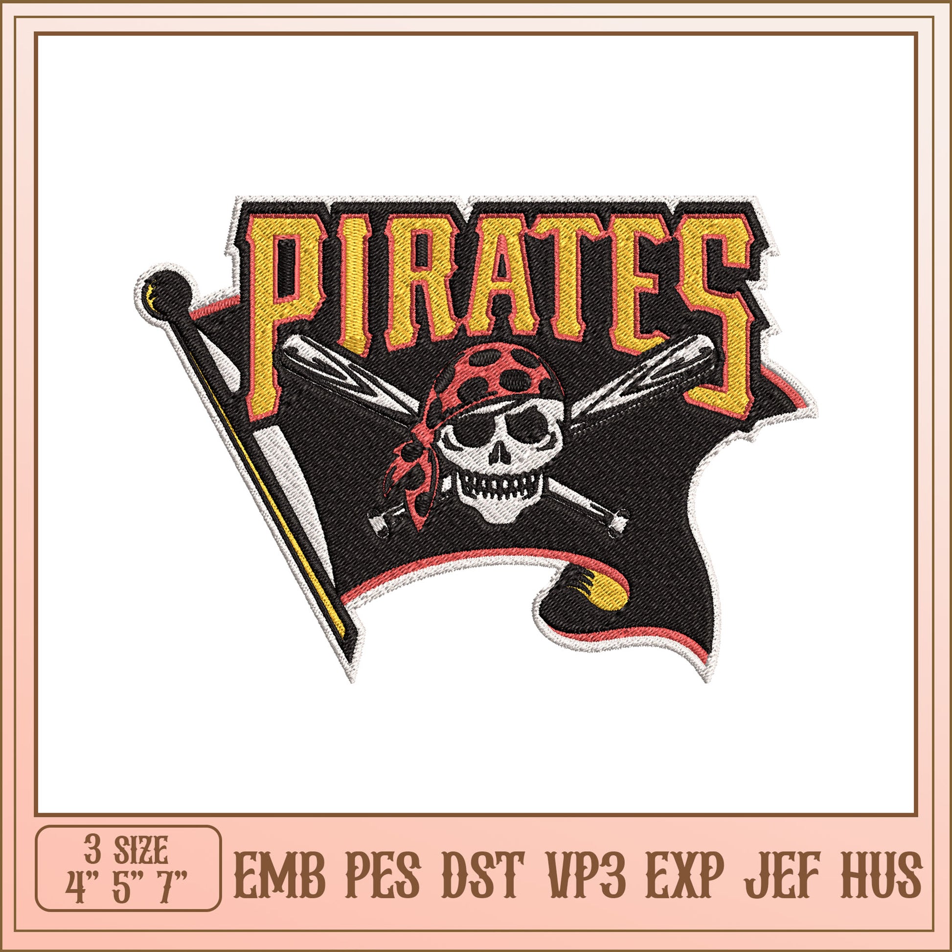Pirate Baseball Embroidery Design