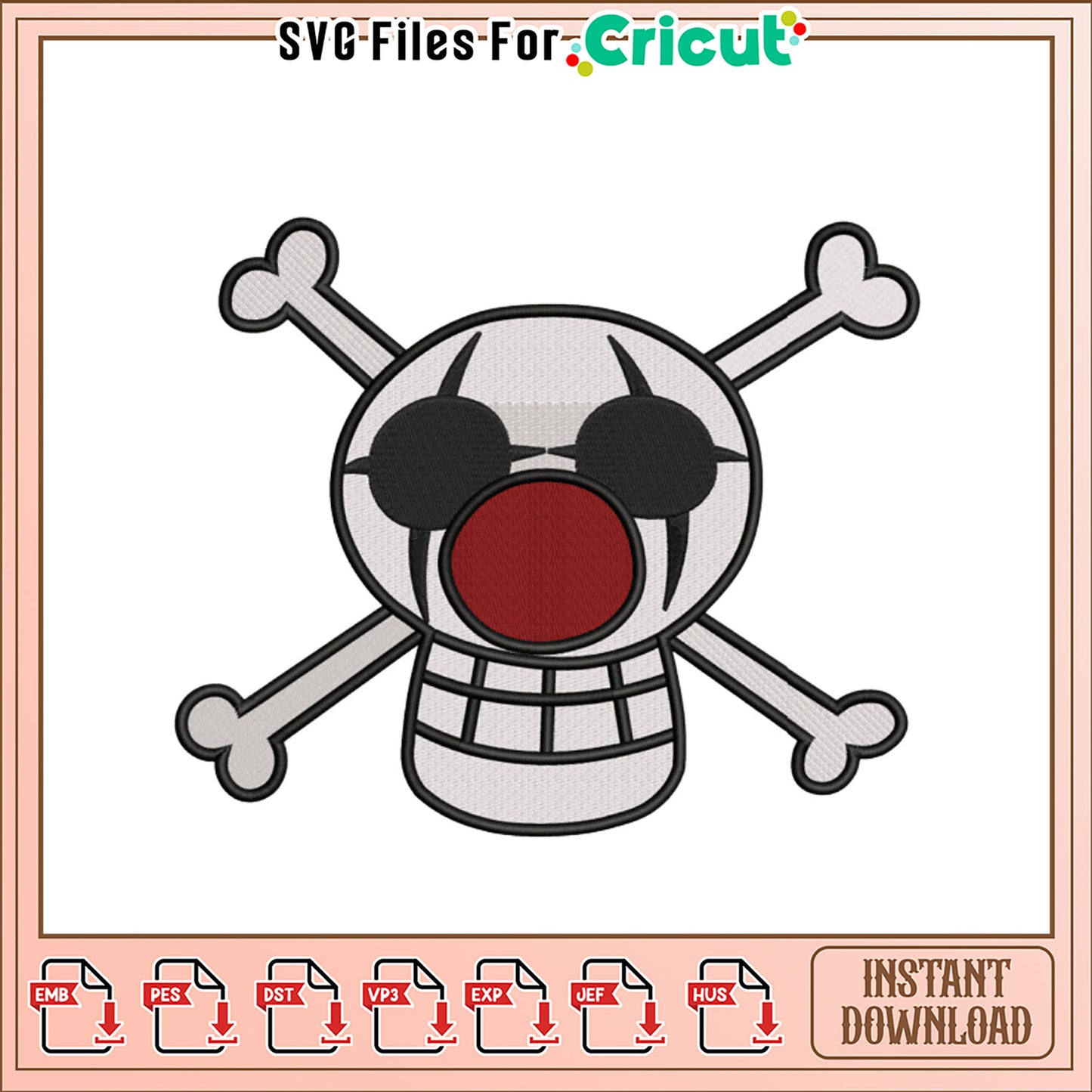 Pirate Skull Crossbones Embroidery Design Downloadable File