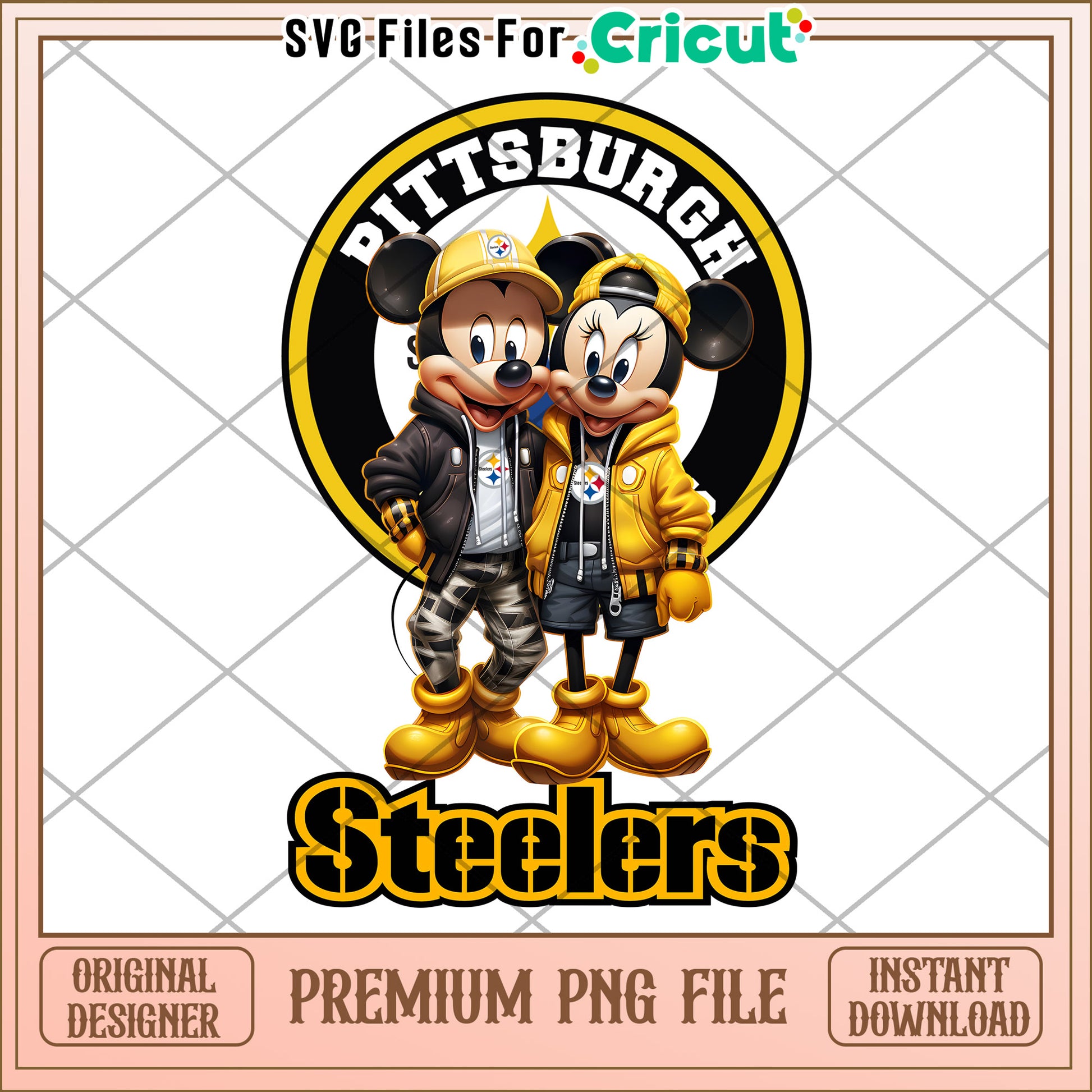 Pittsburgh Steelers Mickey and Minnie PNG design, perfect for fans