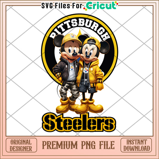 Pittsburgh Steelers Mickey and Minnie PNG design, perfect for fans
