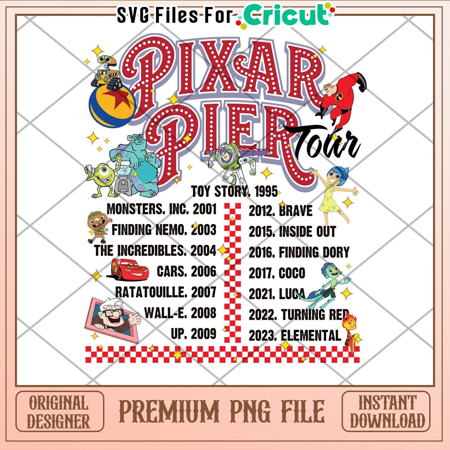 Pixar Pier Tour PNG Cricut File