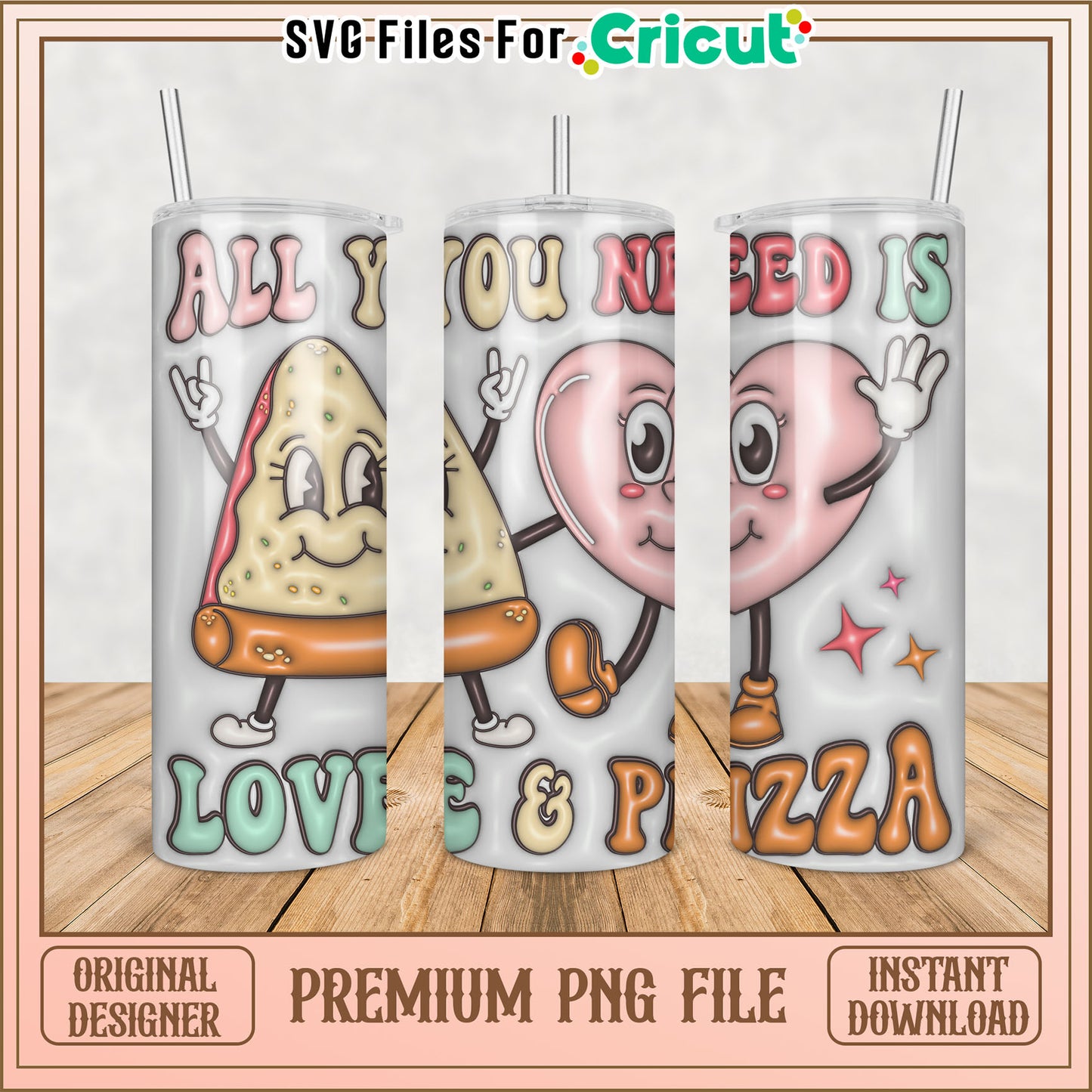Pizza Heart Tumbler PNG Design