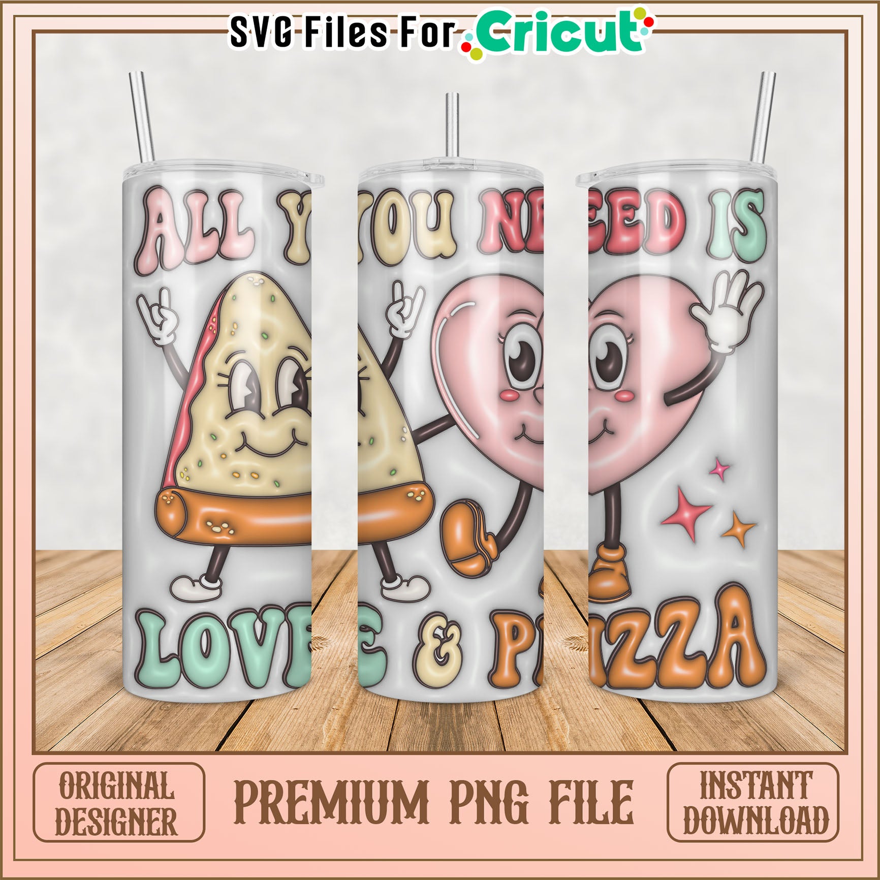 Pizza Heart Tumbler PNG Design