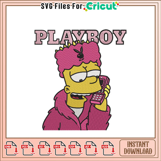 Playboy Cartoon Embroidery Design for Instant Download