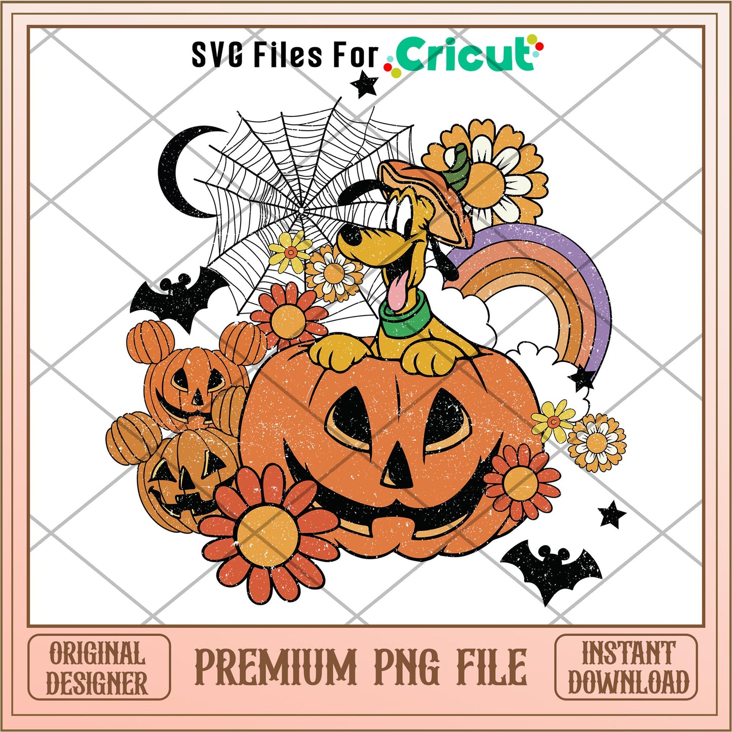Pluto Halloween Floral Png, Disney characters png, Digital Download