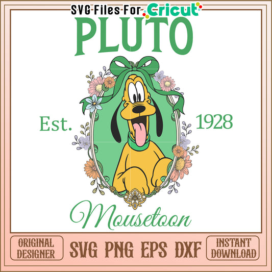 Pluto SVG Cut File Floral Frame, Instant Download