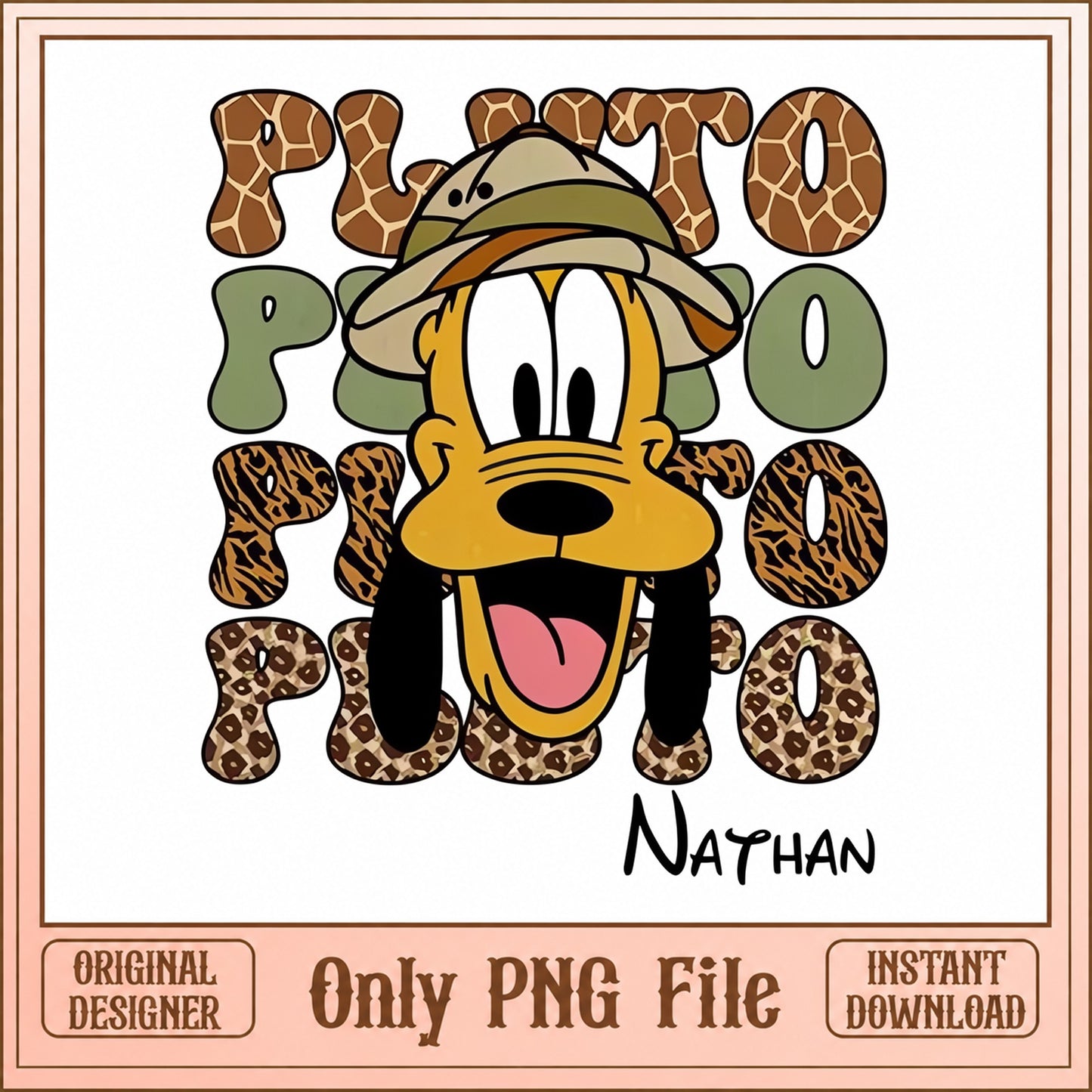 Pluto Safari Animal Print PNG, Disney Character PNG, Leopard PNG