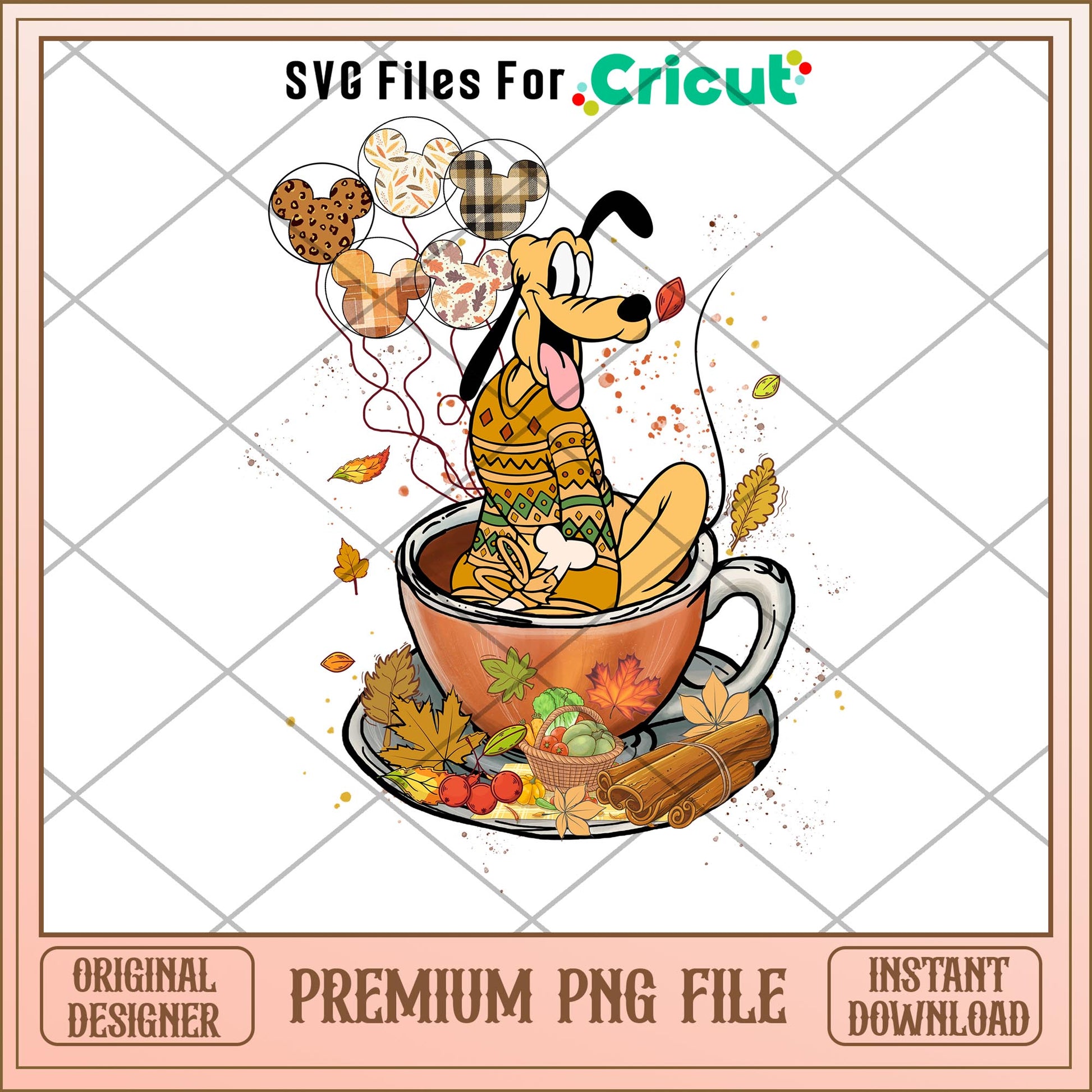 Pluto dog tea cup fall png, pluto png, halloween png