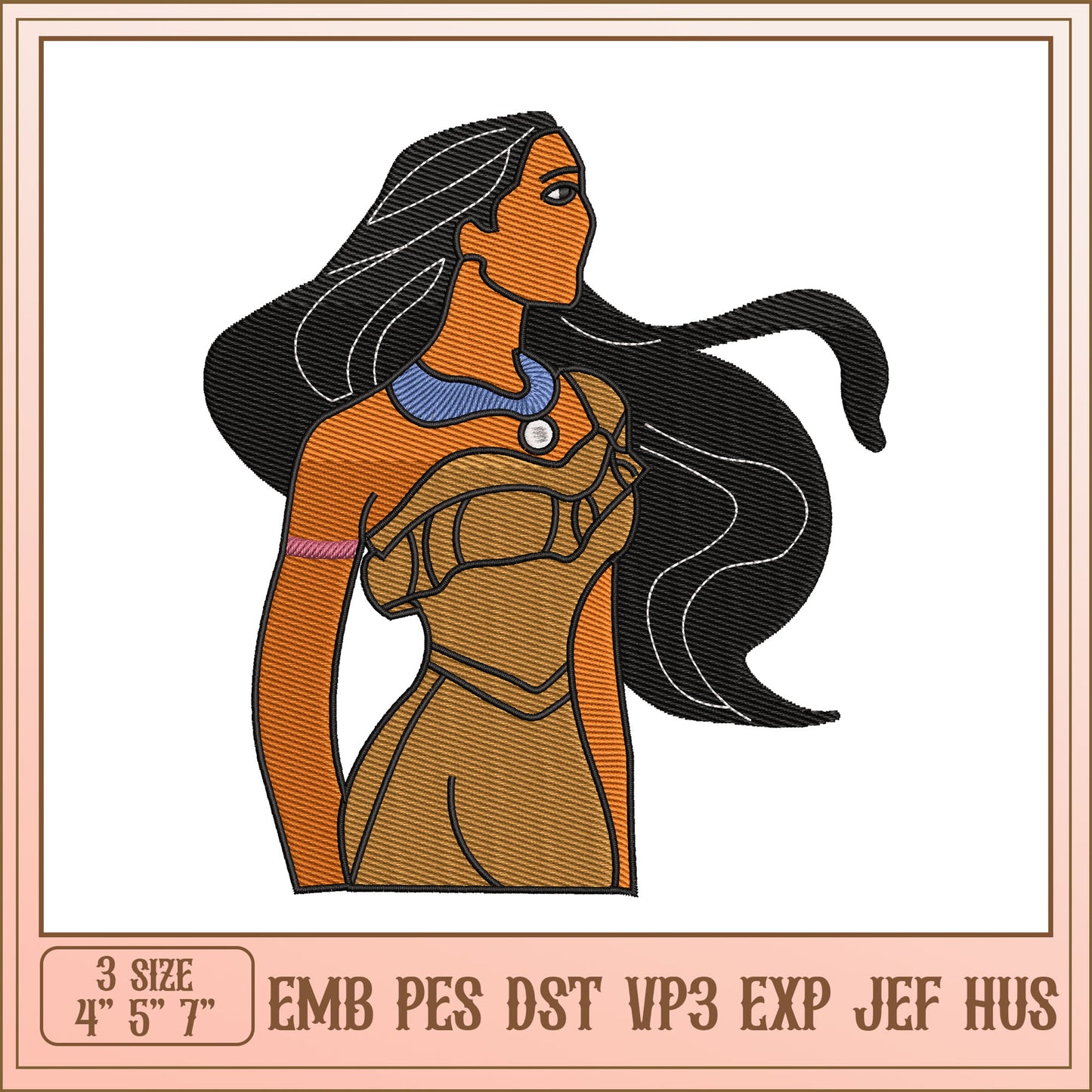 Pocahontas Embroidery Design 3 Sizes