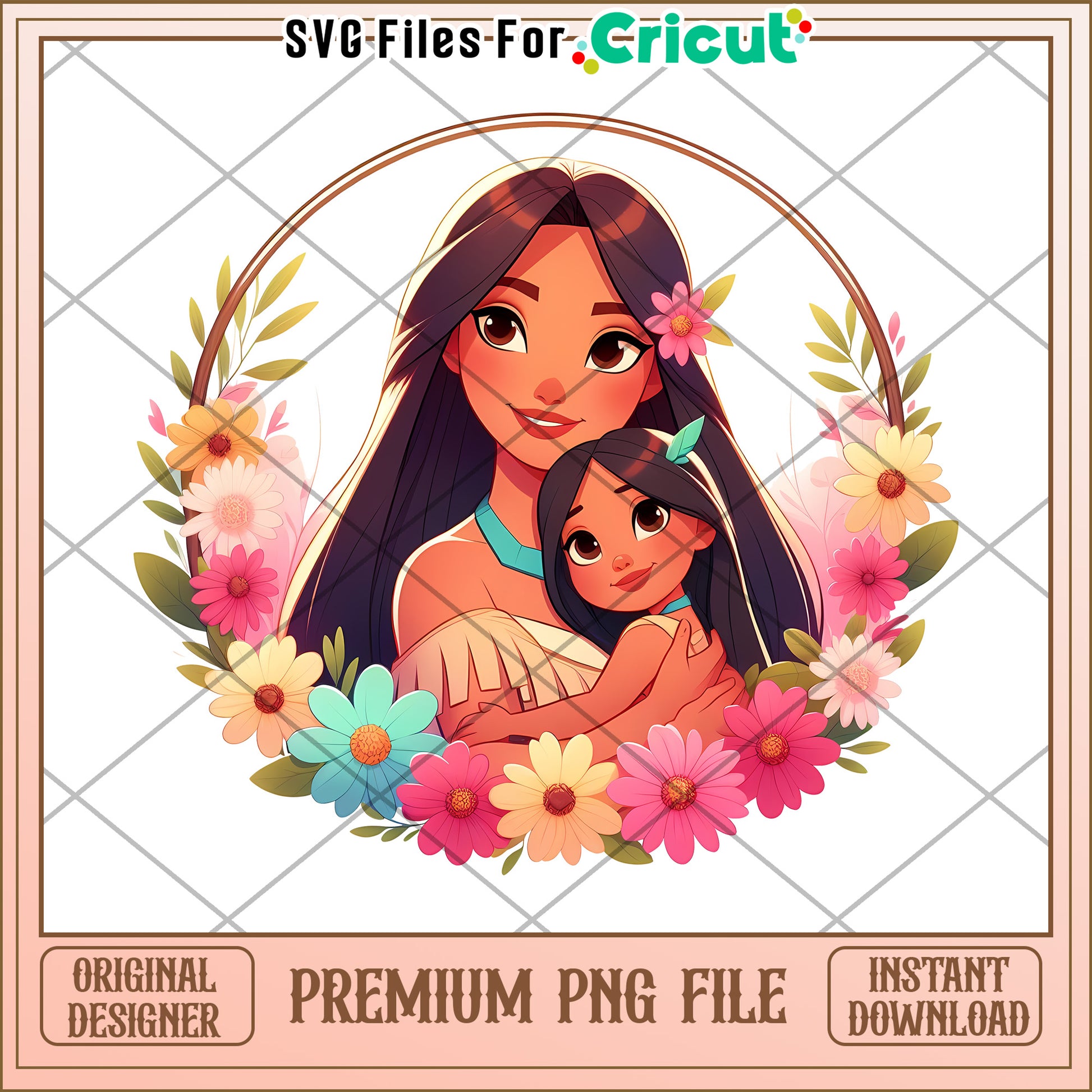 Pocahontas Mother Daughter PNG Floral Design