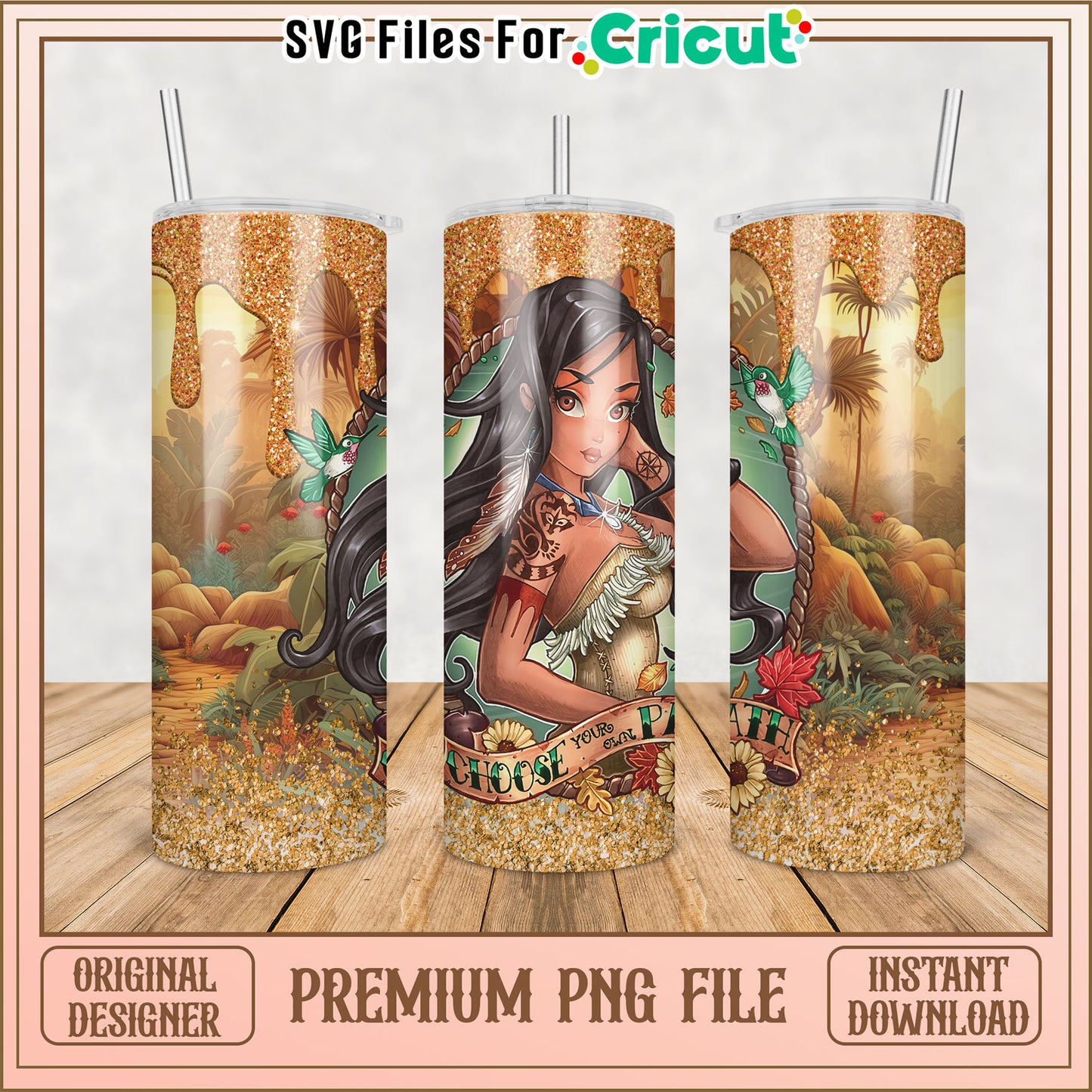 Pocahontas Tumbler PNG Sublimation Design