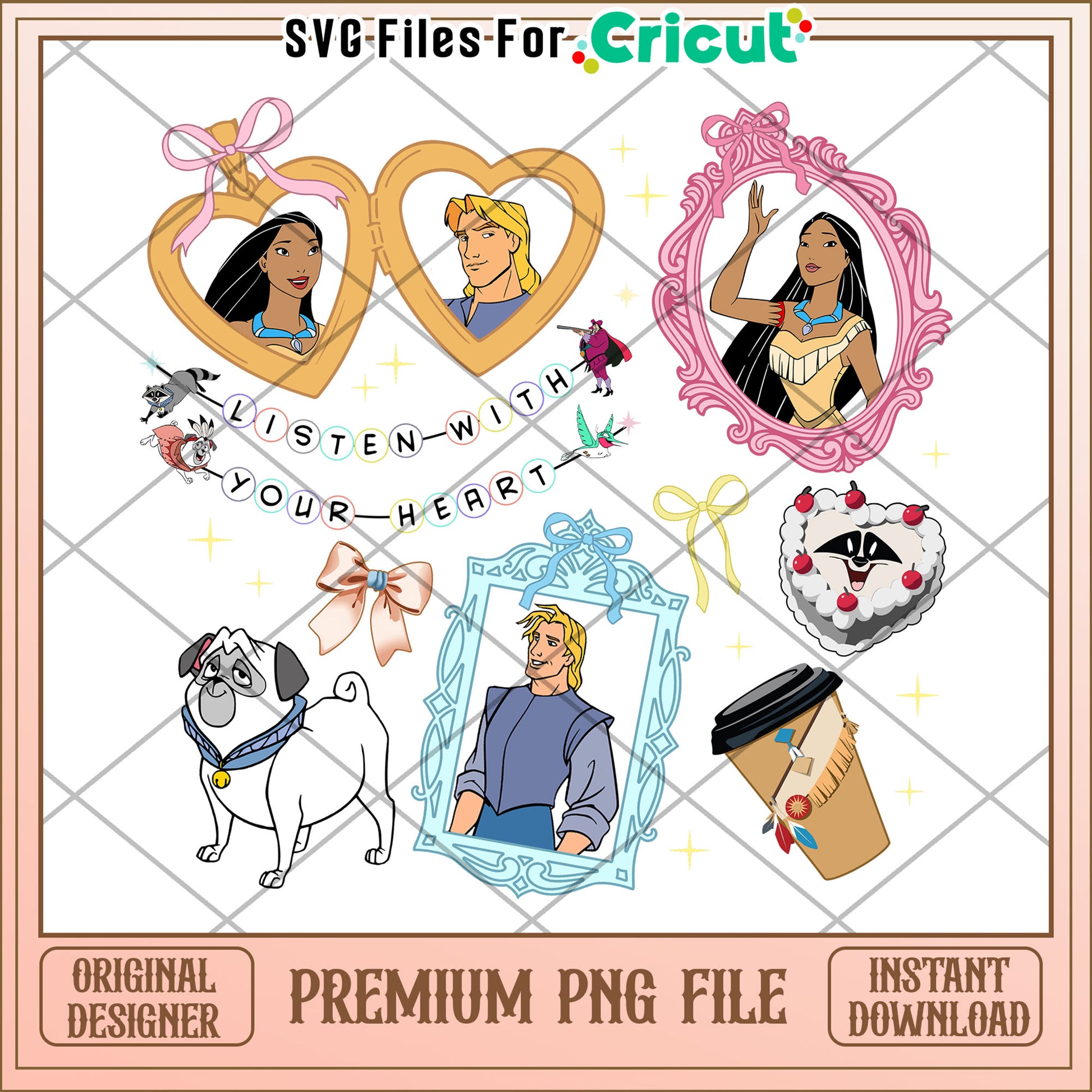 Pocahontas princess photo frame png, pocahontas characters png