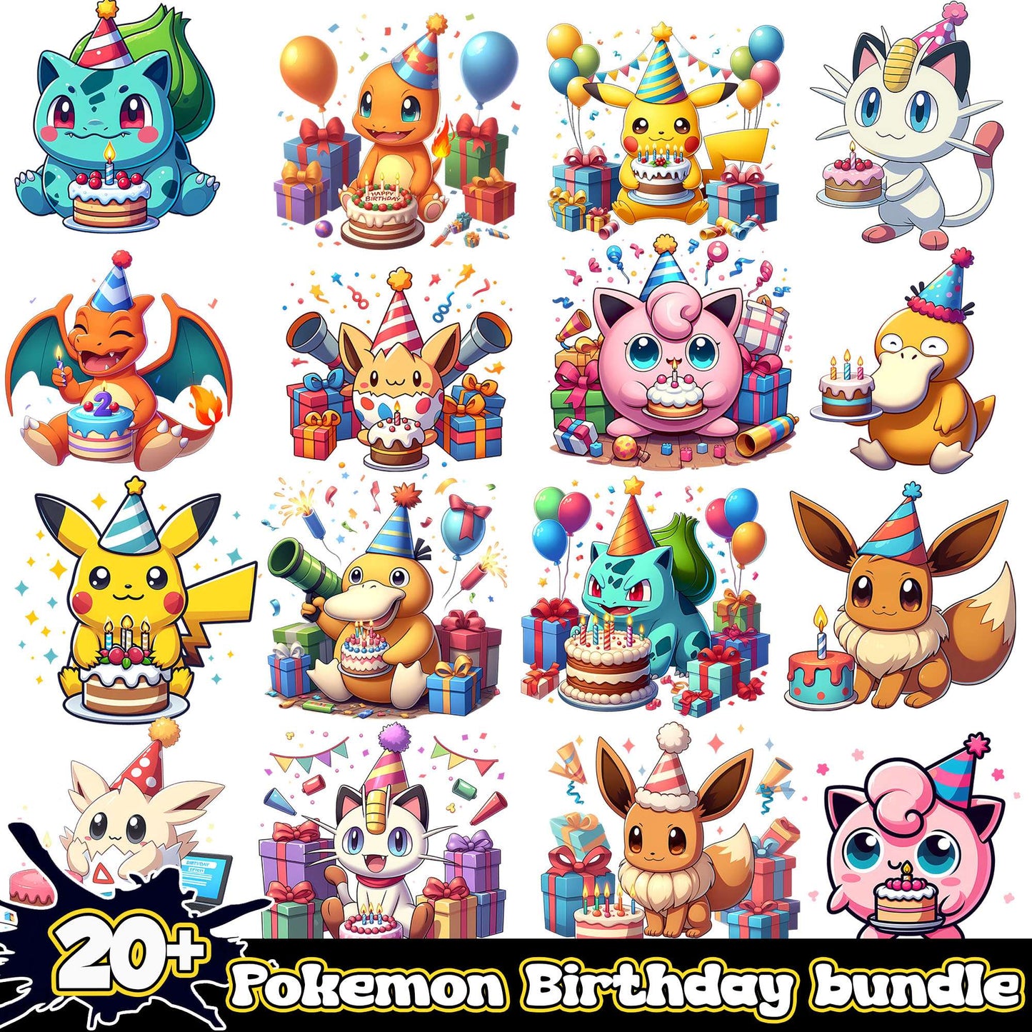 Pokemon best birthday design bundle png, birthday pokemon​​ png