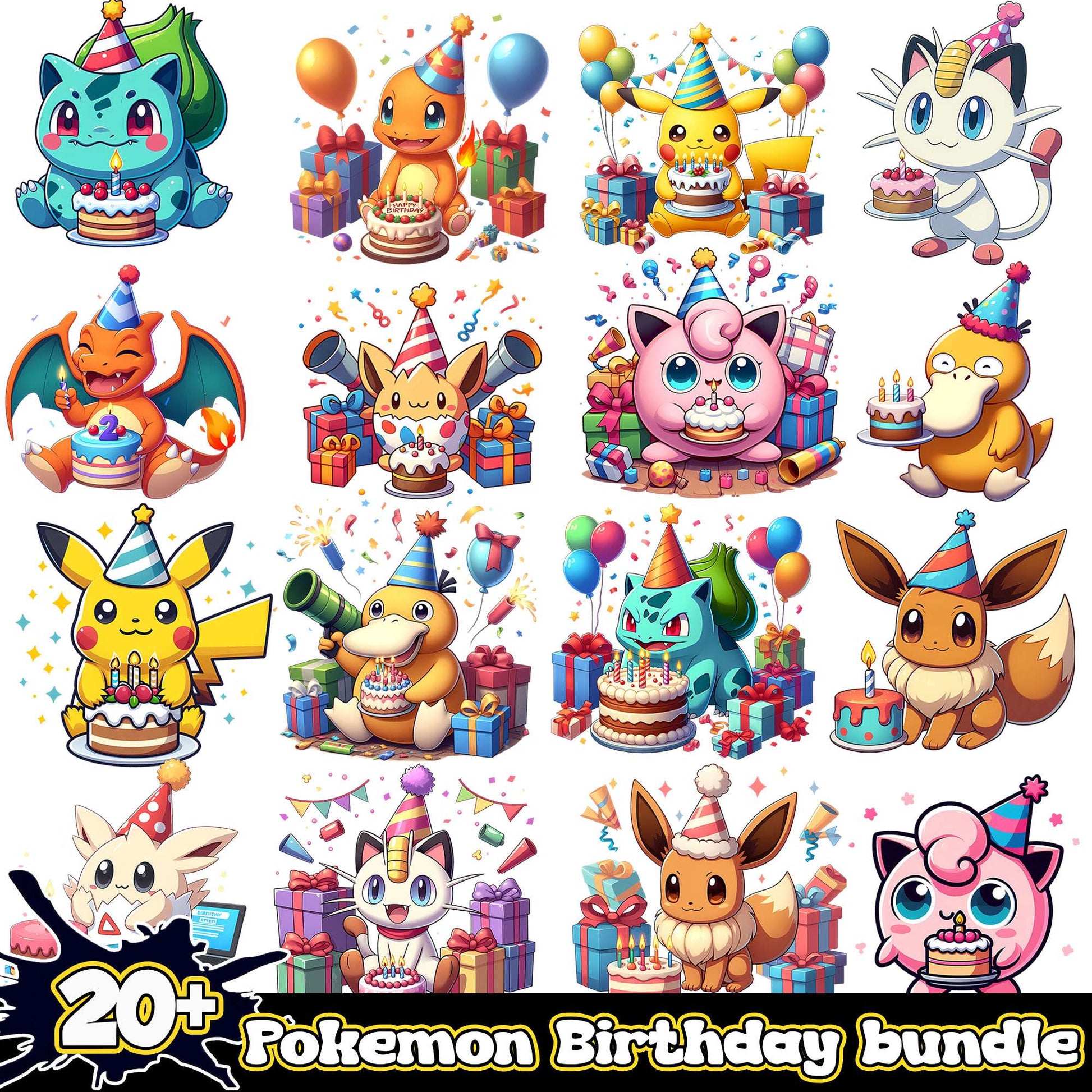 Pokemon best birthday design bundle png, birthday pokemon​​ png