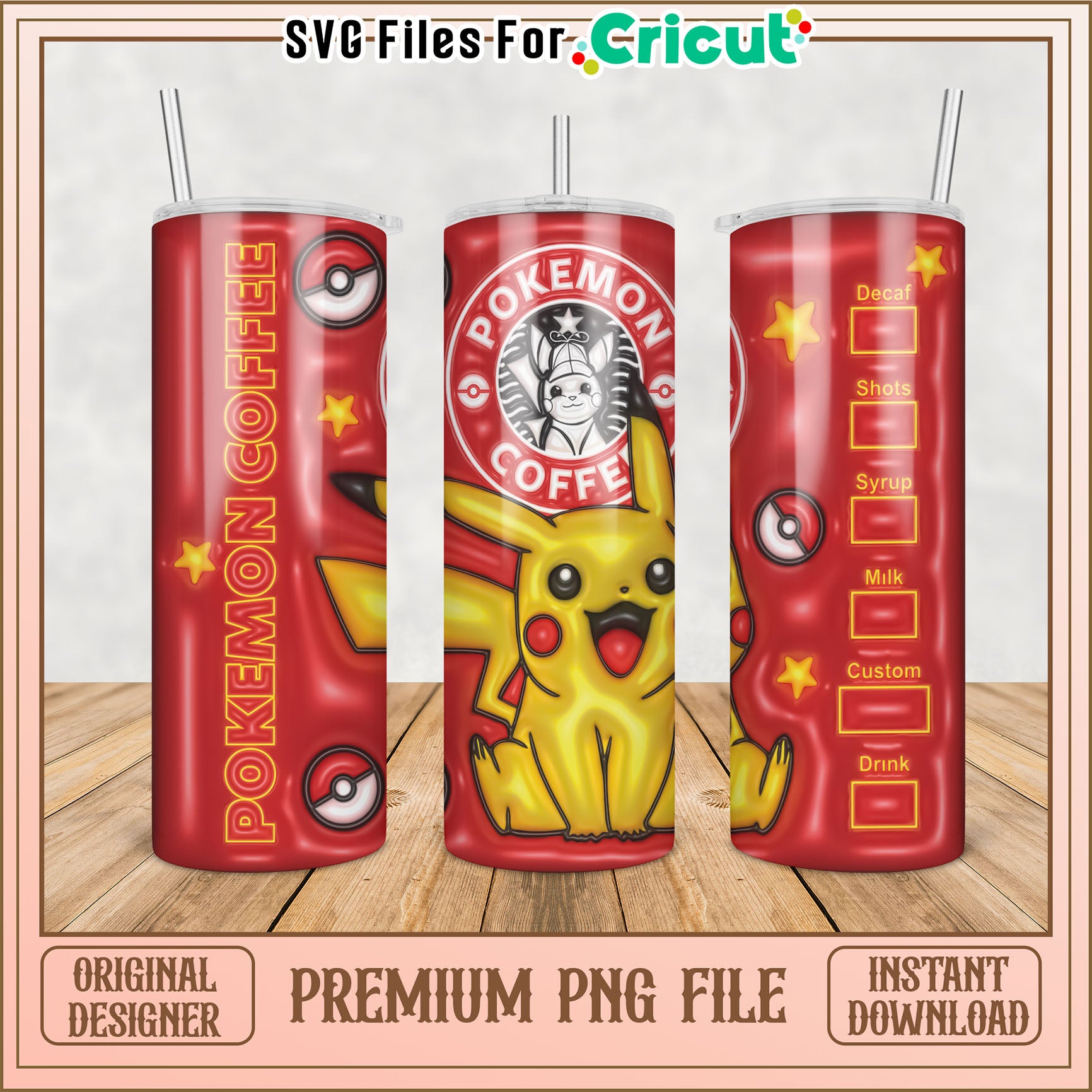 Pokemon Coffee Tumbler PNG Sublimation