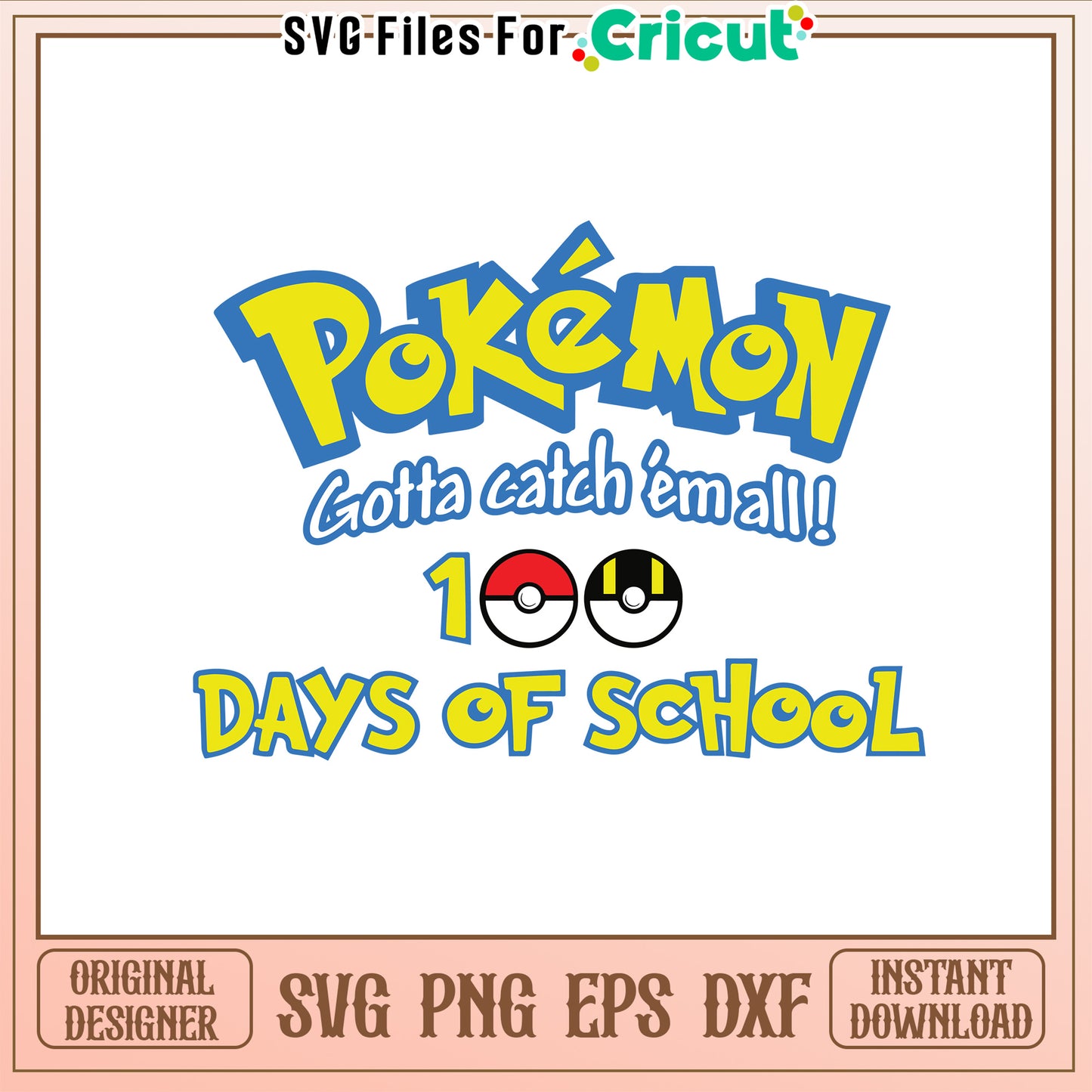 Pokemon character 100th day of school svg, pokemon ball svg