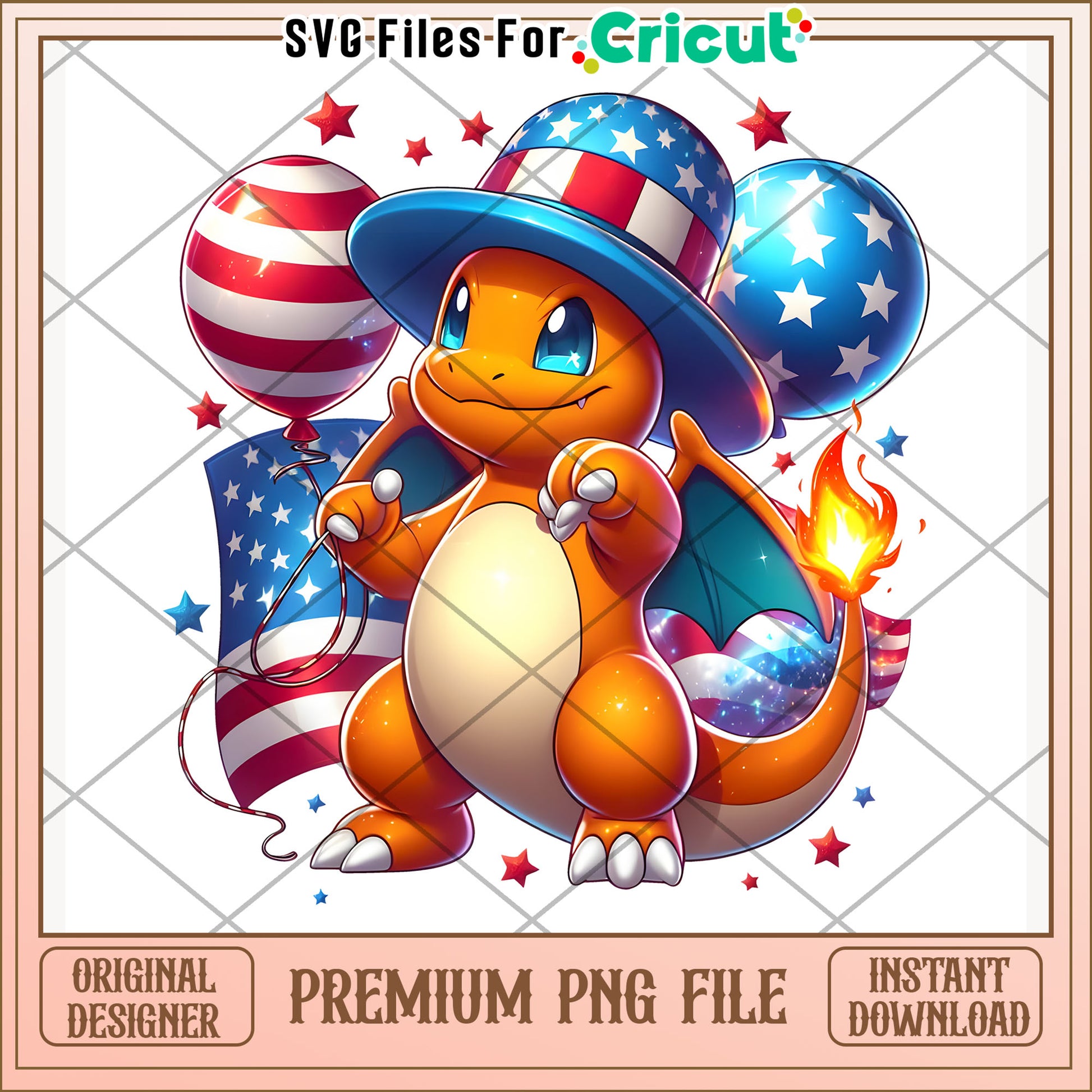 Pokemon lizadon cute character png, independence day png, 4th of july png