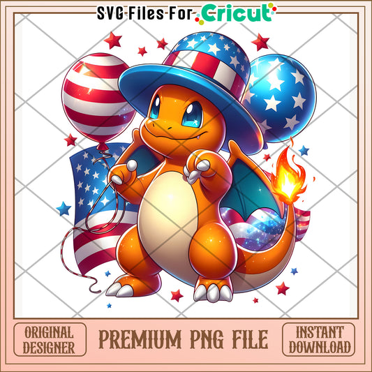 Pokemon lizadon cute character png, independence day png, 4th of july png