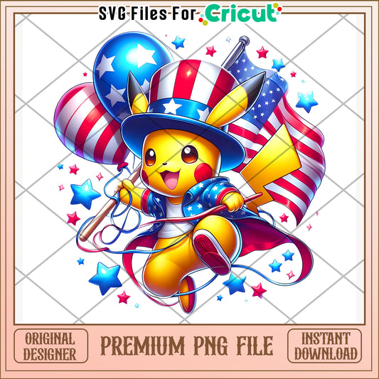 Pokemon pikachu cute character png, independence day png, 4th of july png