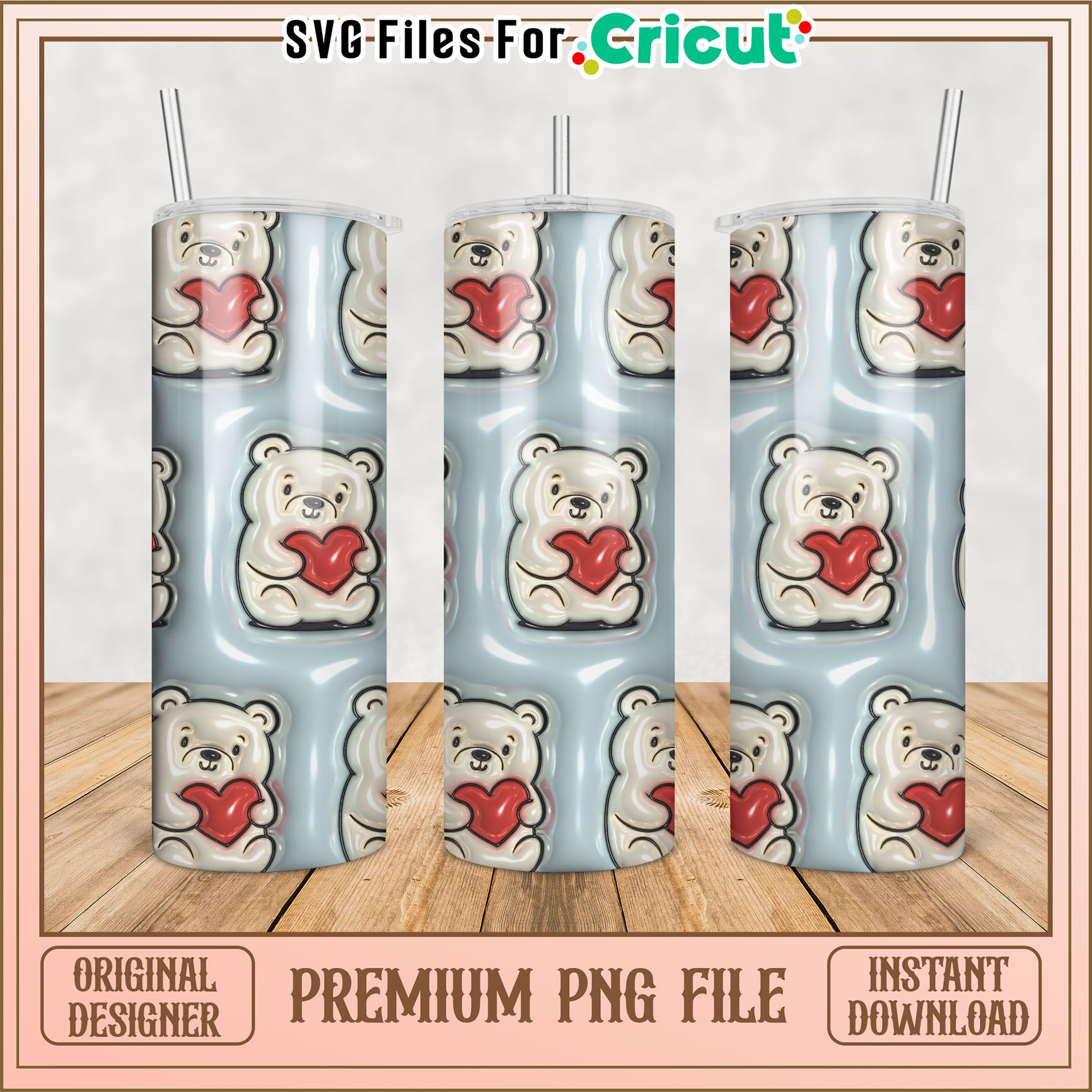 Polar Bear Heart Tumbler PNG