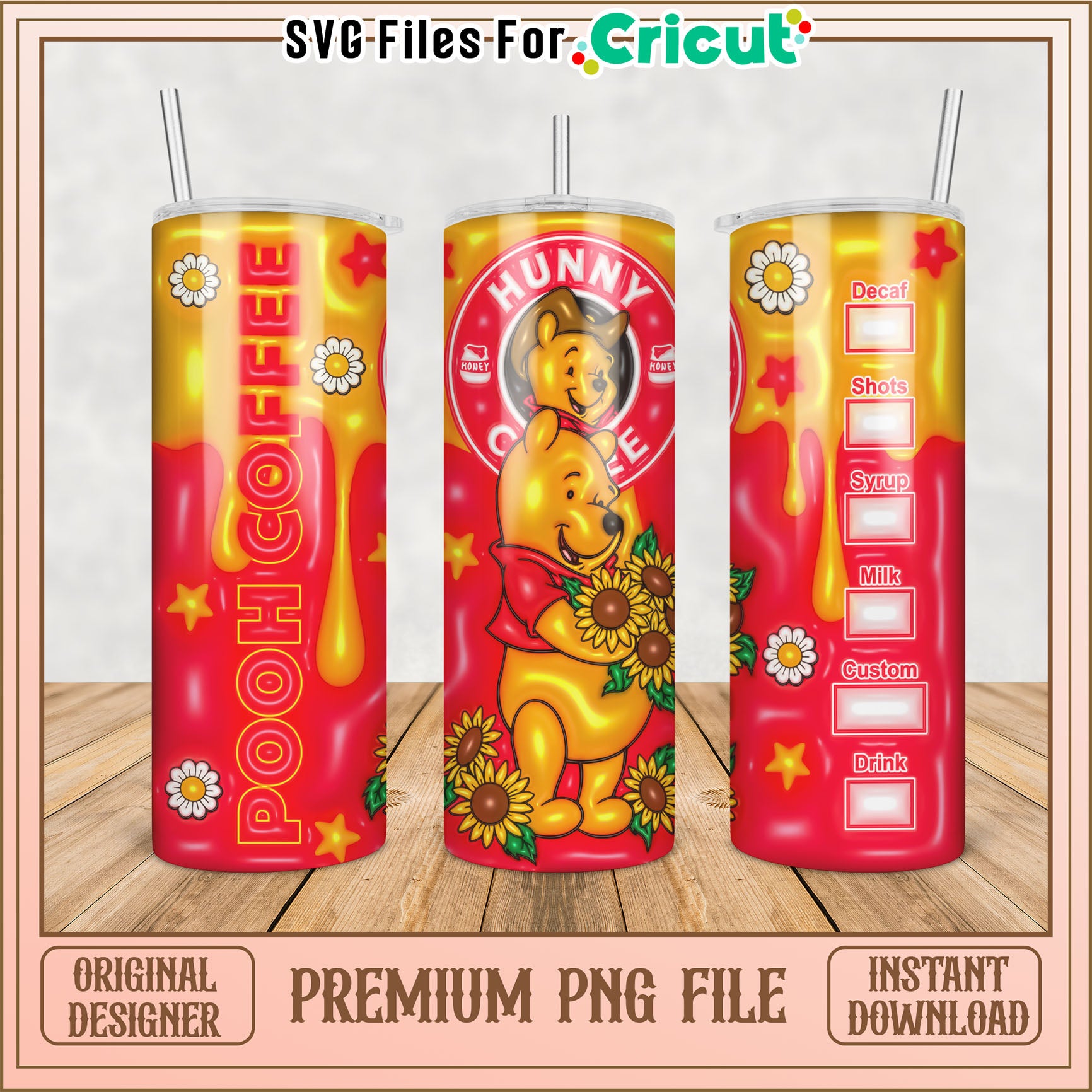 Pooh Coffee Tumbler Design PNG File for Cricut Projects Download