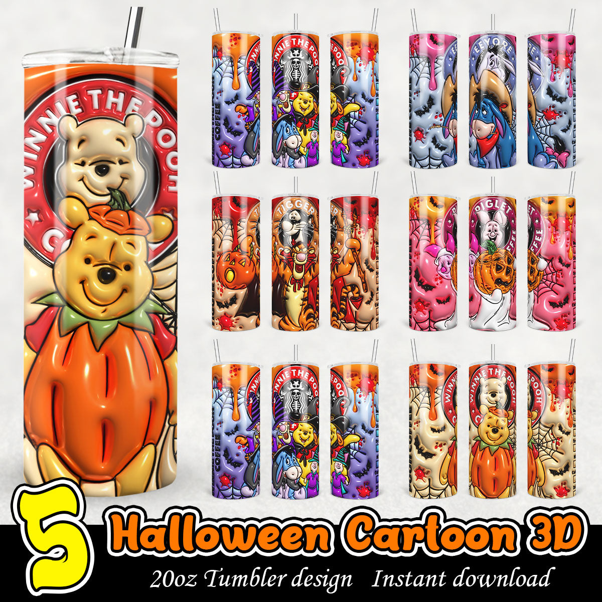 Pooh Halloween Inflated 3D Tumbler, Disney cartoon halloween 3D tumbler