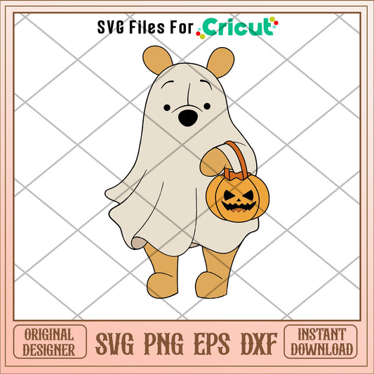 Pooh character cosplay ghost svg, pooh svg, halloween svg