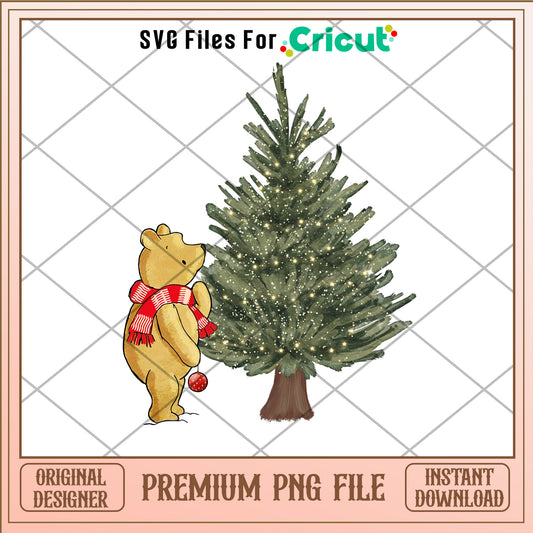 Pooh and christmas tree png, pooh png, christmas vacation png