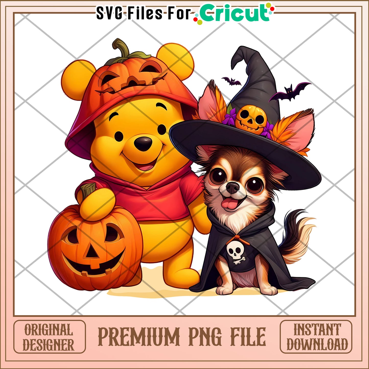 Pooh and cute dog png, halloween pumpkins​ png, cute stitch png