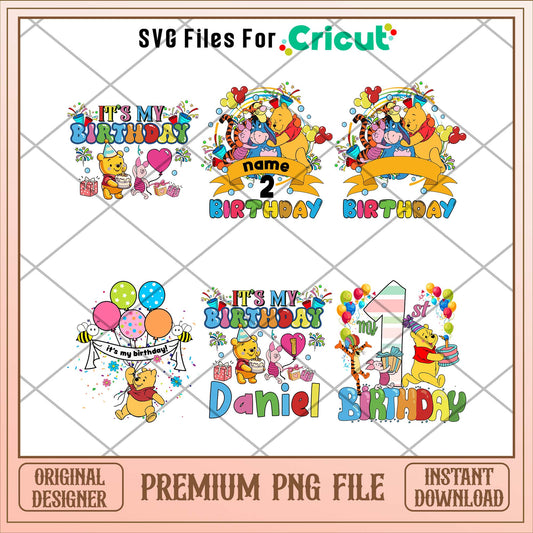 Winnie the Pooh birthday png bundle