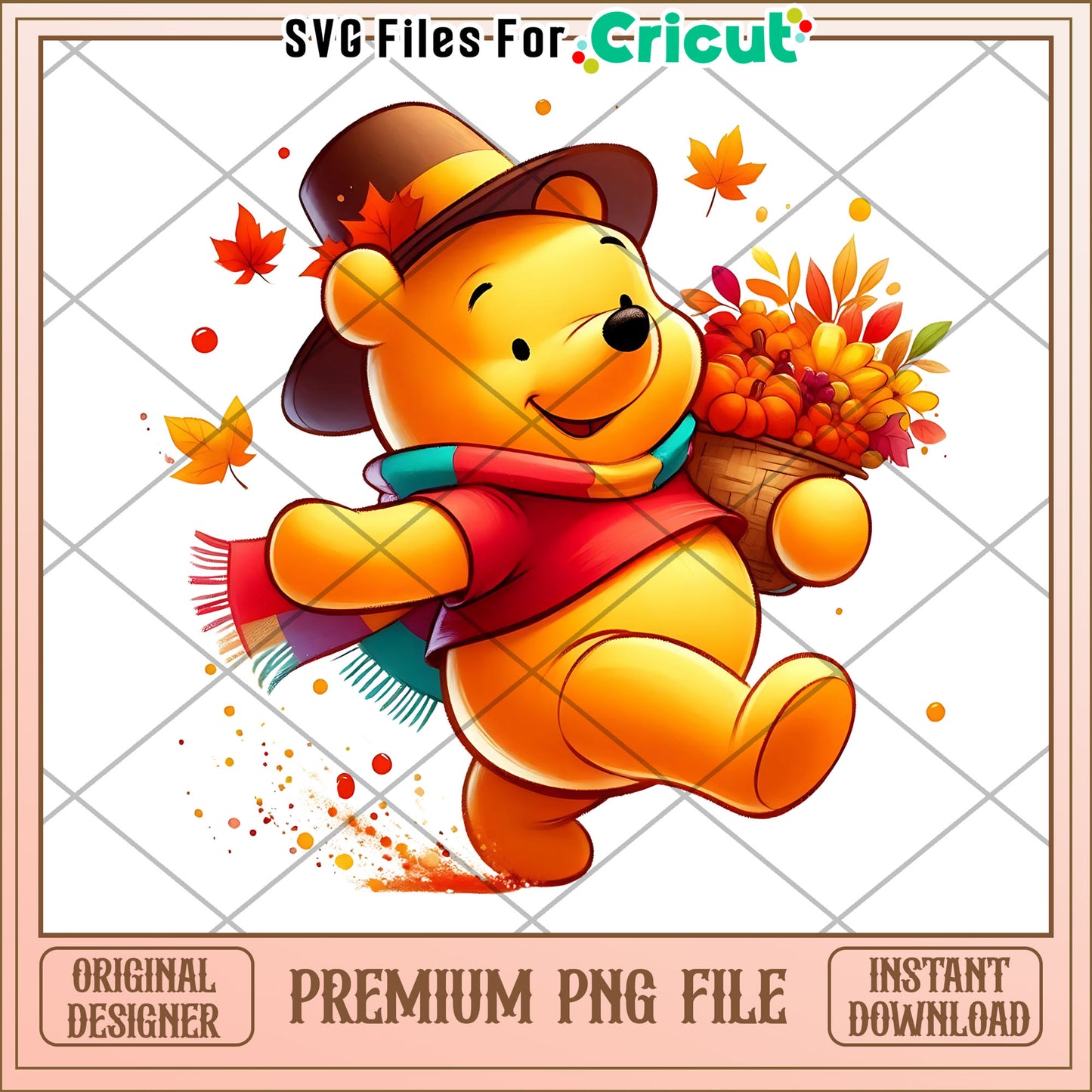 Pooh fall design png, thanksgiving season png, winnie the pooh png