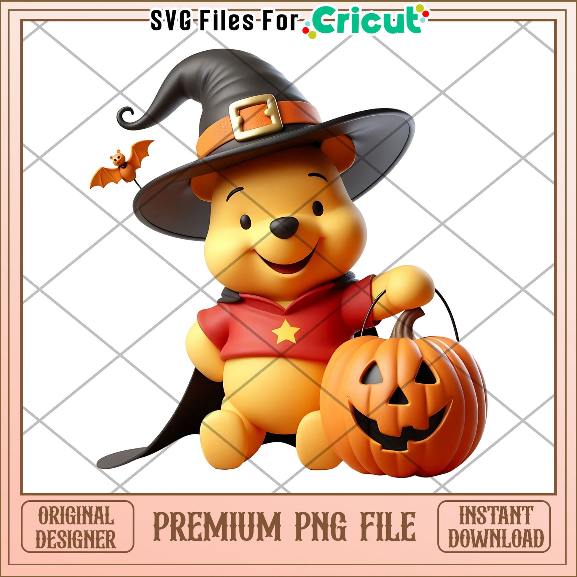 Pooh witch toys png, halloween characters png, cute halloween design png