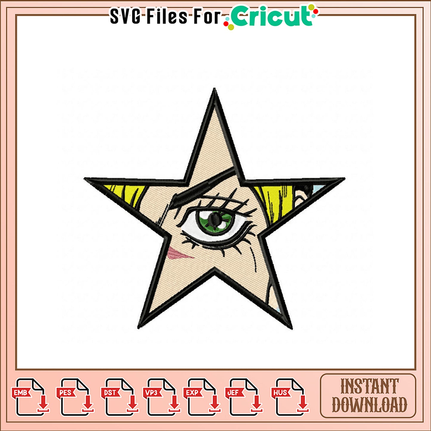 Pop Art Eye Star Embroidery Design Instant Download