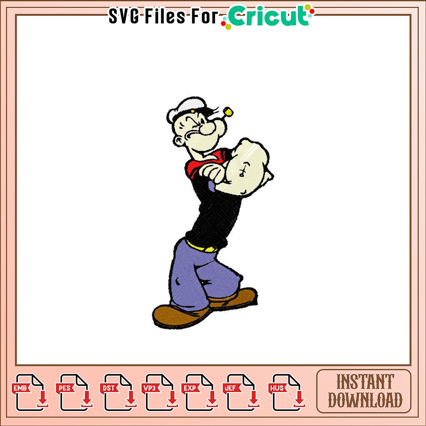 Popeye Embroidery Design Instant Download