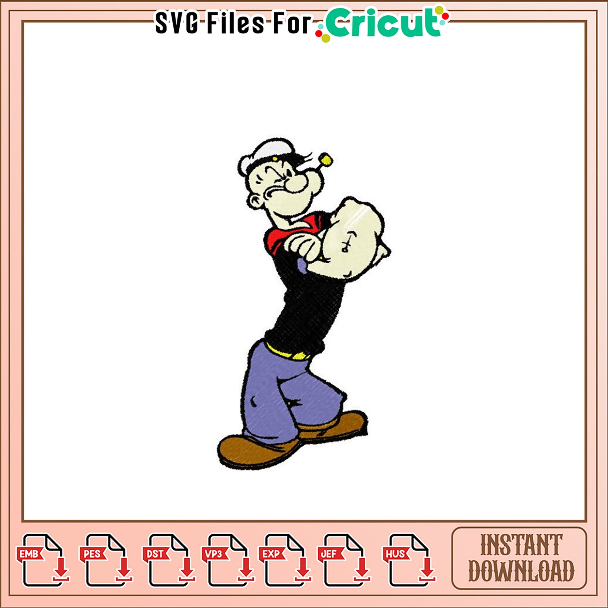 Popeye Embroidery Design Instant Download