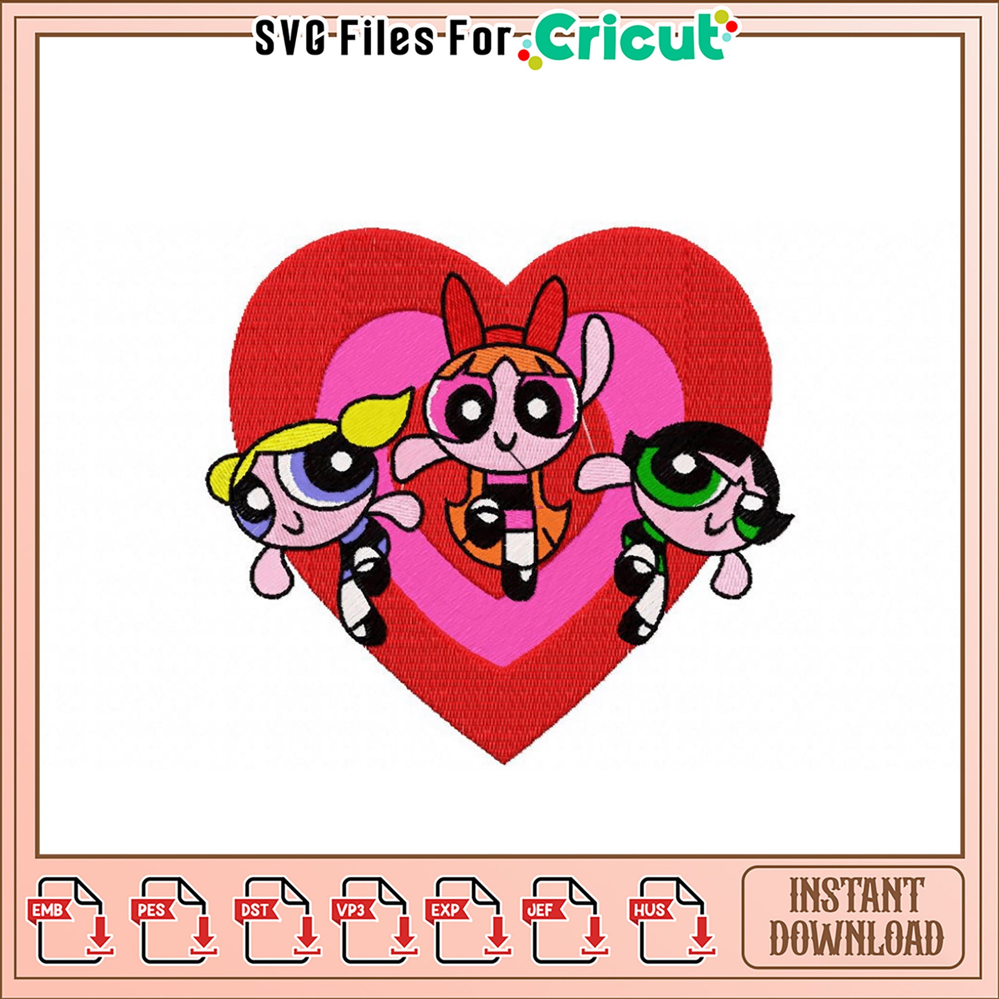 Powerpuff Girls Heart Embroidery Design